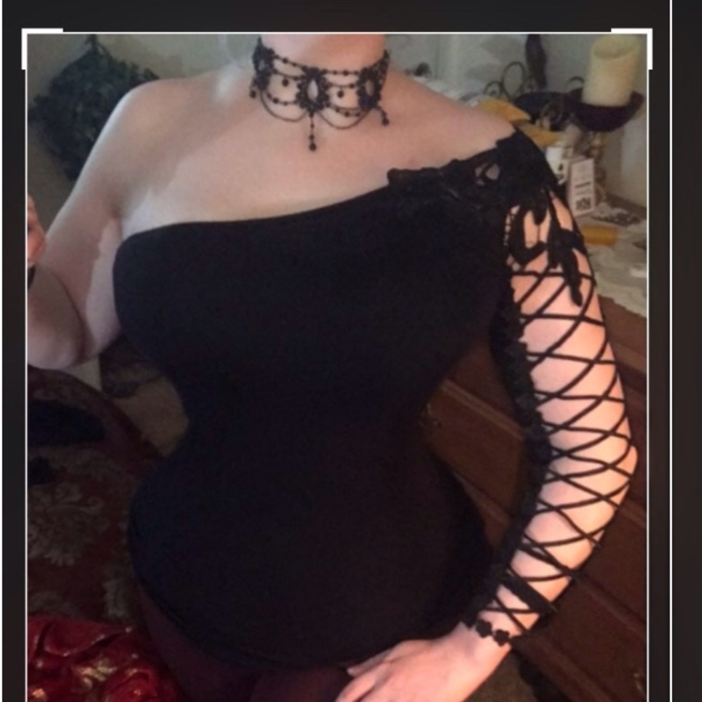 Sexy Black Gothic One Shoulder Top